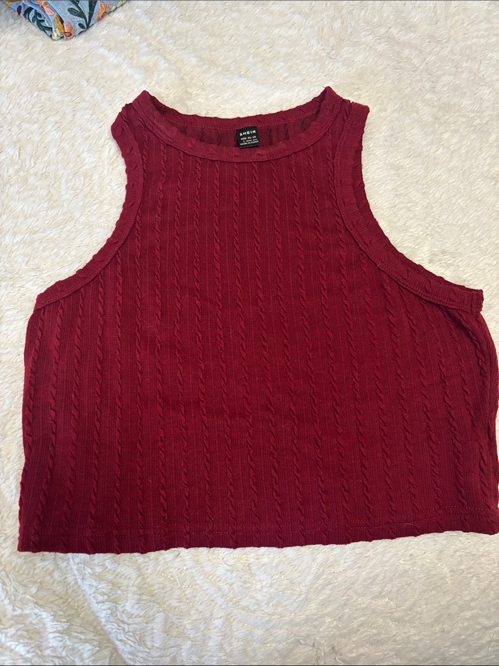 SHEIN Burgundy Cable-Knit Sleeveless Tank
